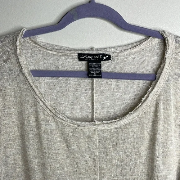 Living Doll Size 2X Ivory Lace Trim Gauzy 3/4 Sleeve Lightweight Dainty Top - Picture 7 of 11